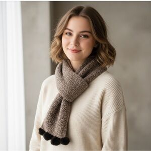 Portolano Taupe Scarf with Pom-Pom Accents